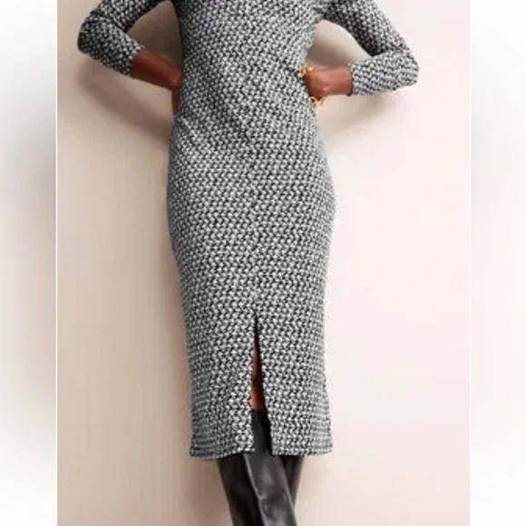 Boden Empire Knot Midi Jersey Dress Stretch Black Lily Sprig Long Sleeve 4R  NWT